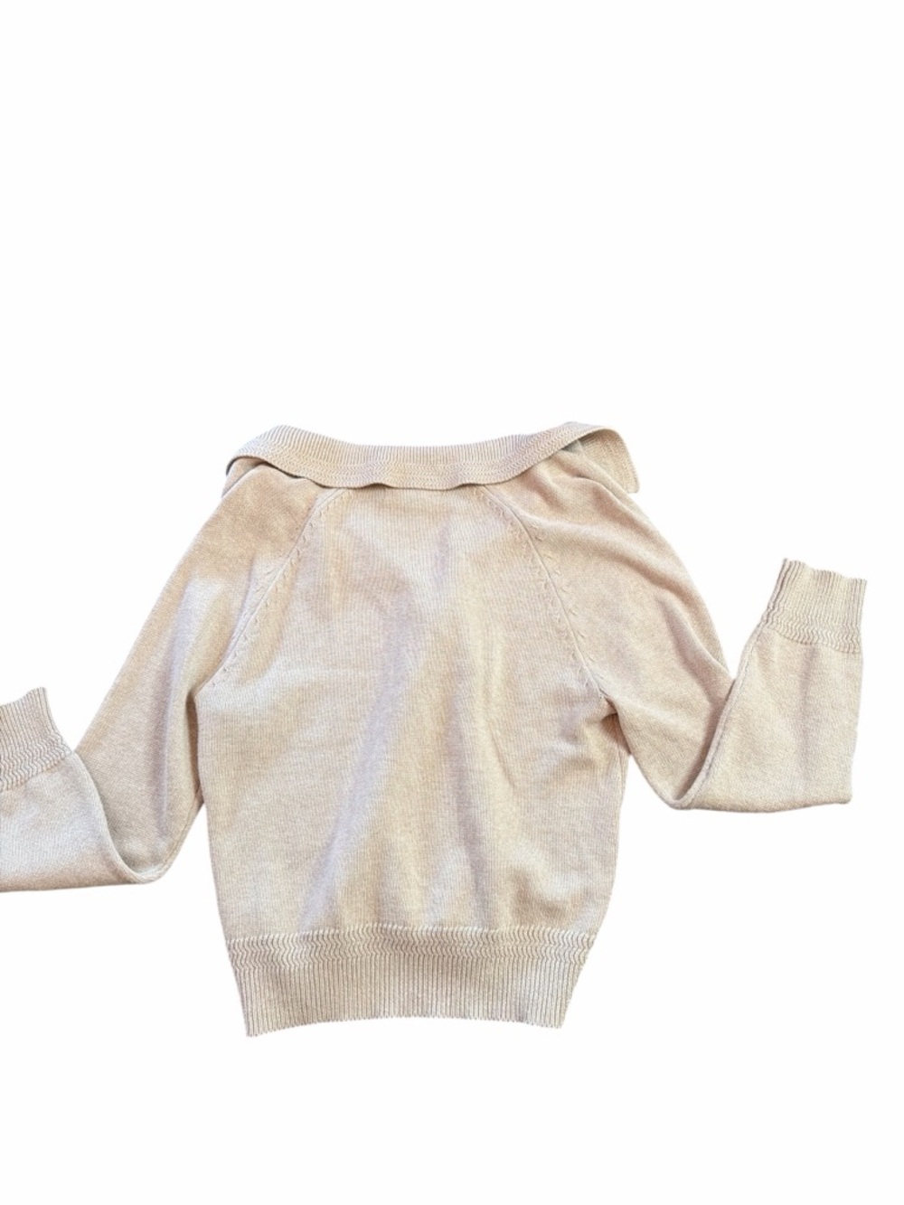 TAHARI 100% Cotton Beige Knit Collared Cardigan Minimalist Quiet Luxury S - Picture 7 of 7